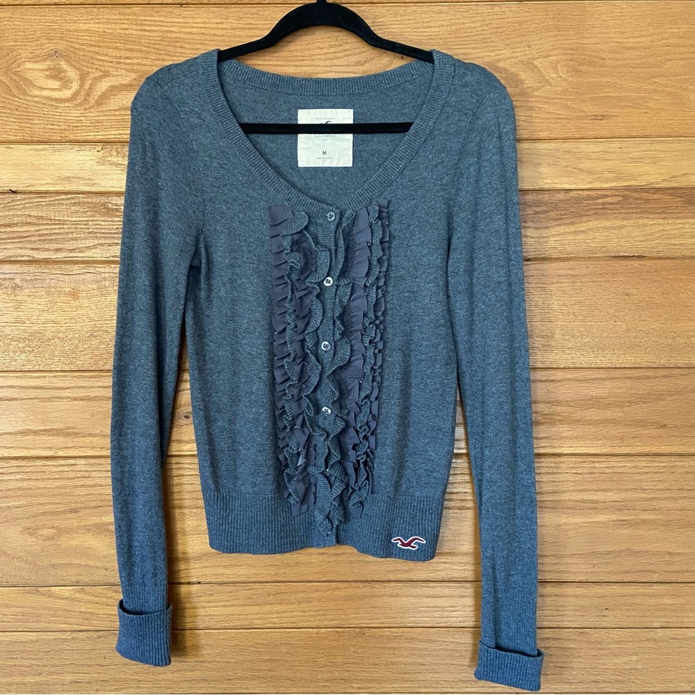 Hollister vintage y2k gray ruffle button front cardigan